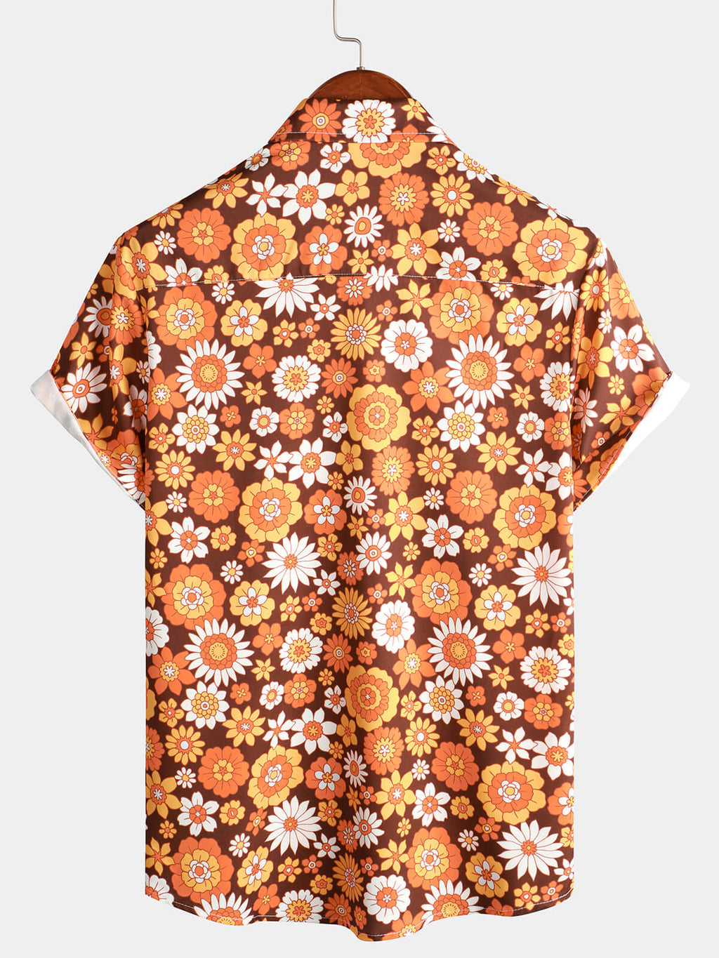 Chemise d'été à manches courtes avec boutons floraux vintage pour homme, thème disco des années 70