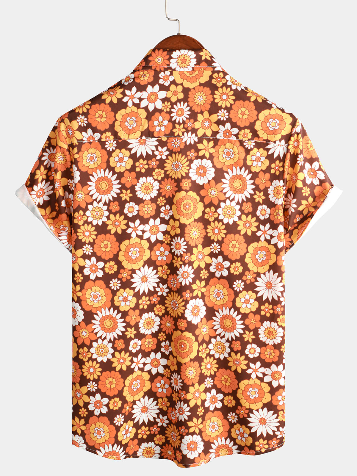 Chemise d'été à manches courtes avec boutons floraux vintage pour homme, thème disco des années 70
