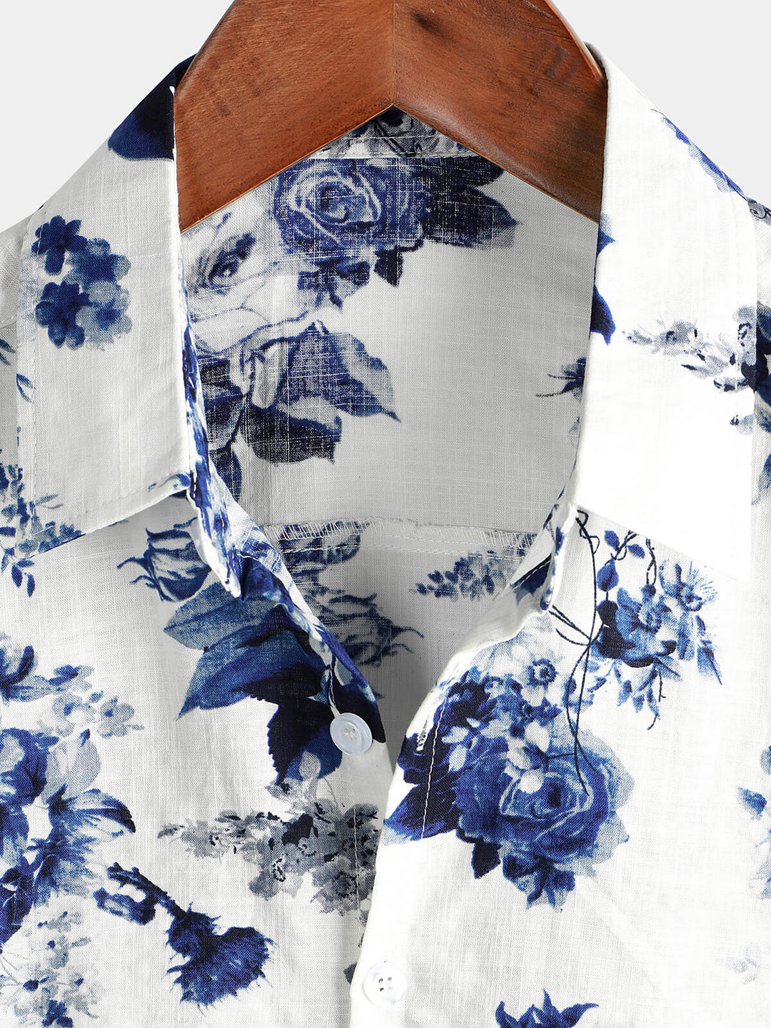Chemise hawaïenne boutonnée à manches courtes en coton à imprimé floral bleu pour hommes