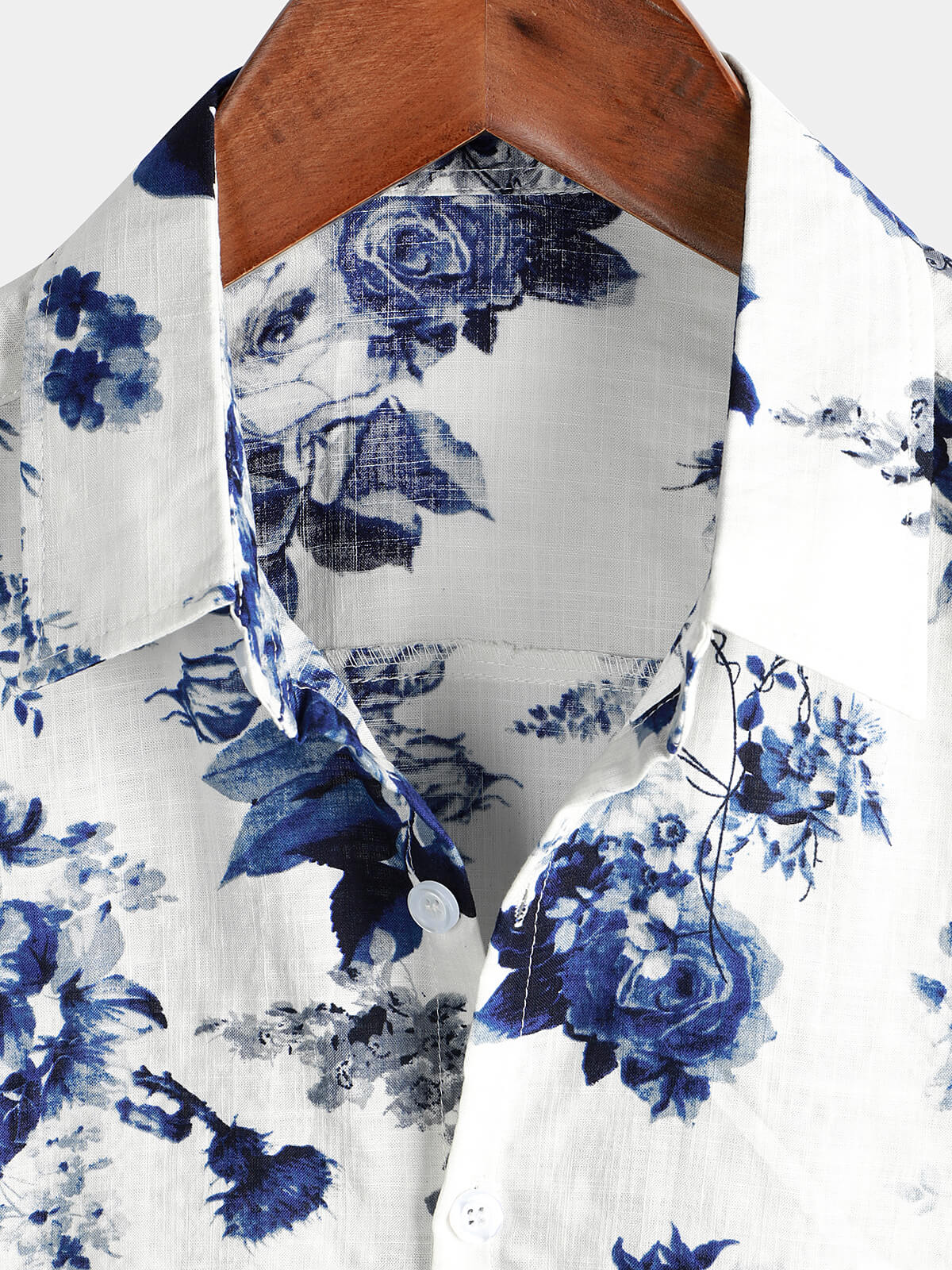 Chemise hawaïenne boutonnée à manches courtes en coton à imprimé floral bleu pour hommes
