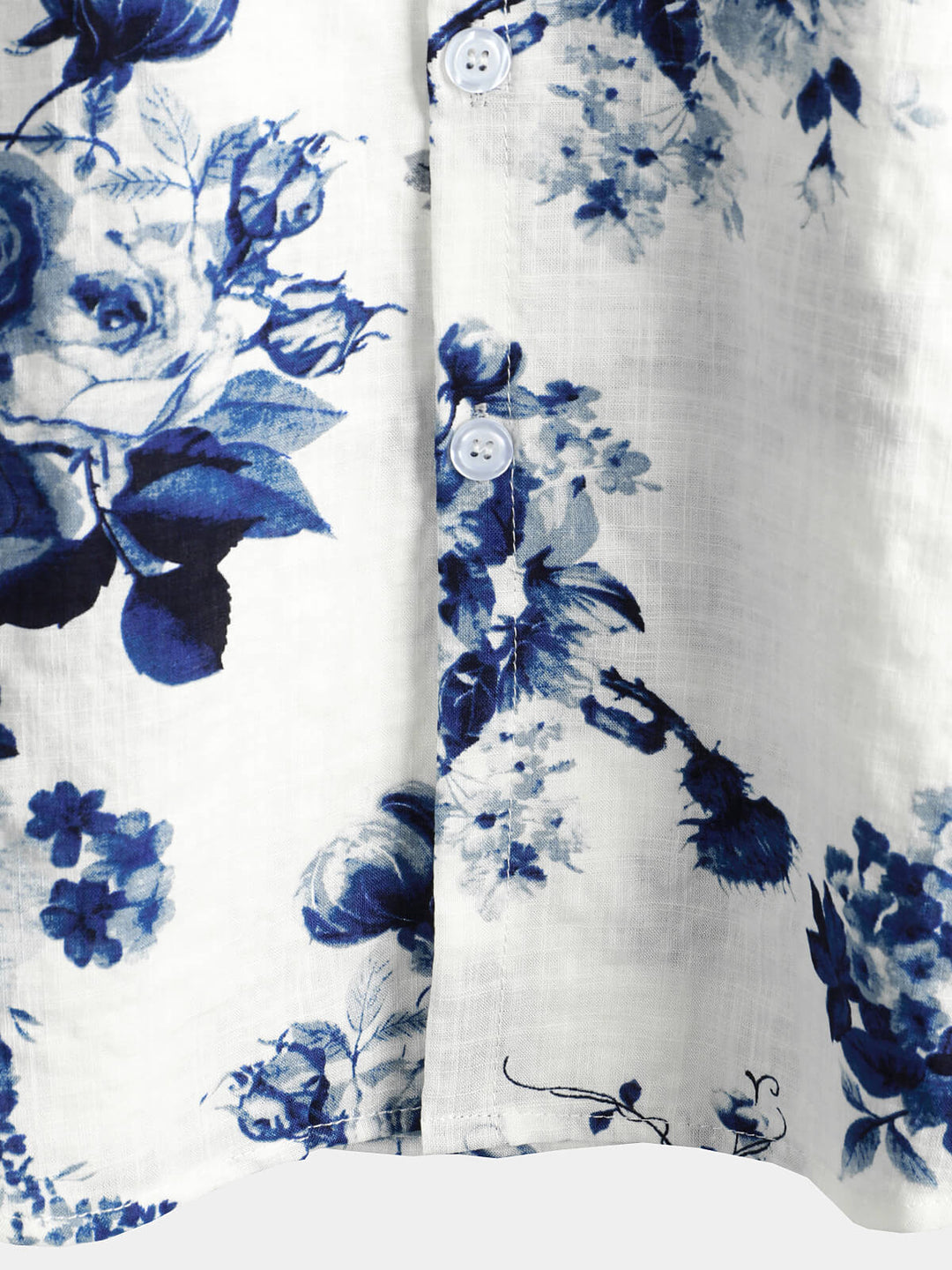 Chemise hawaïenne boutonnée à manches courtes en coton à imprimé floral bleu pour hommes