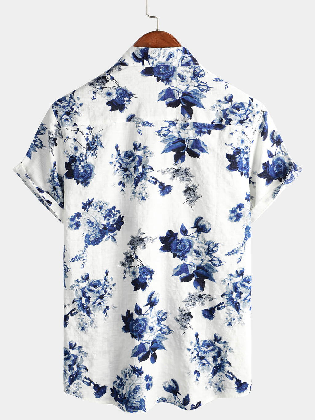 Chemise Hawaïenne à Imprimé Floral Bleu pour Homme, à Manches Courtes, avec Boutons et Col Blanc