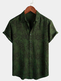 Chemise pour Homme Vintage Hawaïenne à Manches Courtes avec Boutons, Fleurie Vert Foncé pour Vacances à la Plage