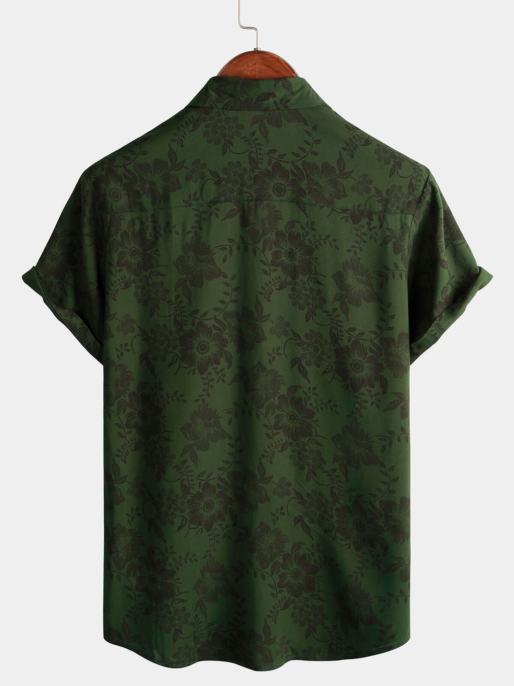 Chemise pour Homme Vintage Hawaïenne à Manches Courtes avec Boutons, Fleurie Vert Foncé pour Vacances à la Plage