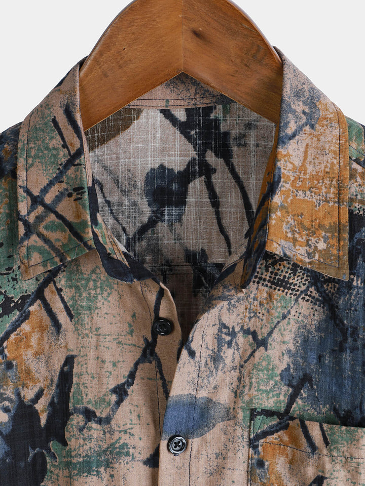 Chemise boutonnée à manches courtes pour homme, motif abstrait, idéale pour les vacances, été