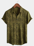 Chemise Vintage Florale Verte pour Homme à Manches Courtes Cool Rétro Été Années 70