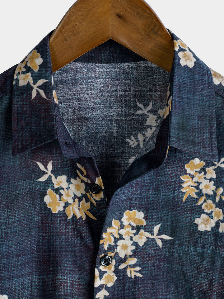 Chemise boutonnée décontractée à manches courtes et imprimé floral pour homme