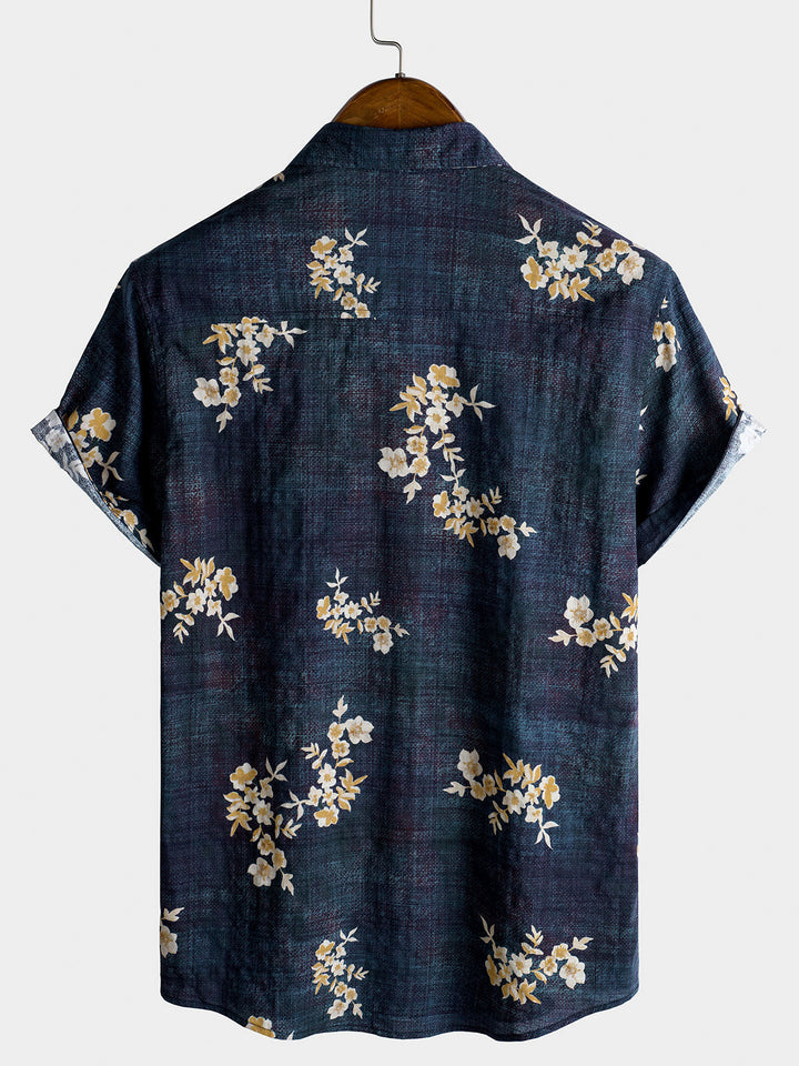 Chemise boutonnée décontractée à manches courtes et imprimé floral pour homme