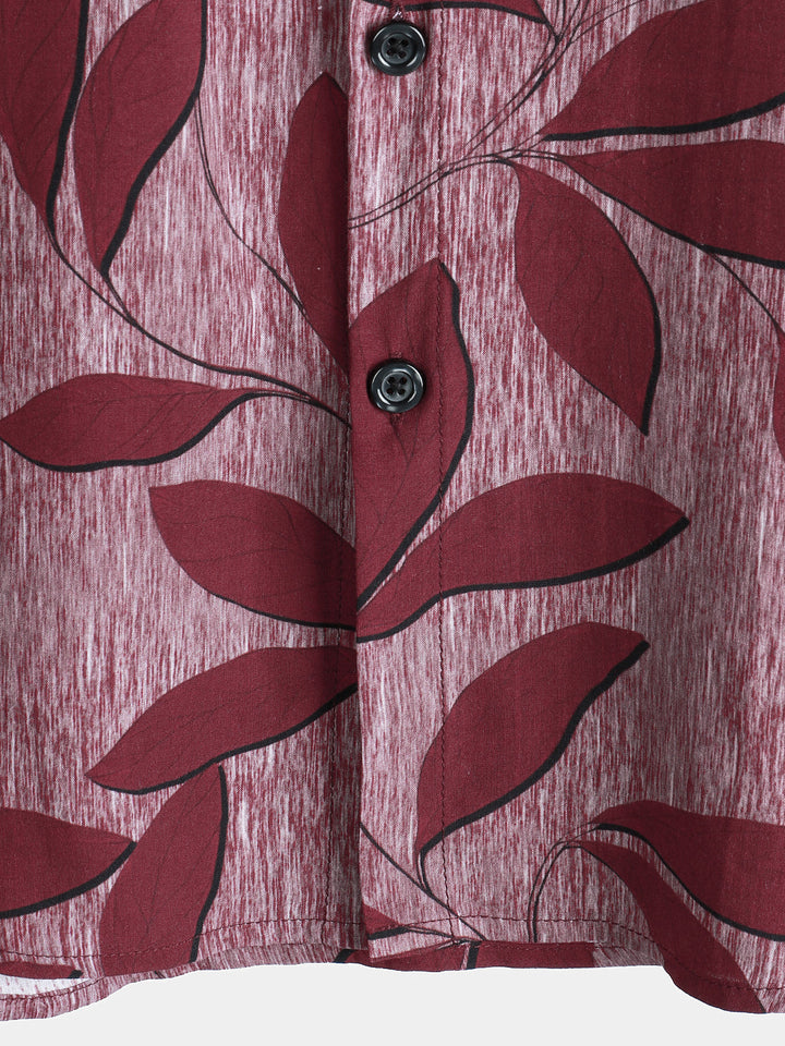 Chemise hawaïenne légère à manches courtes pour homme, motif feuilles tropicales et fleurs