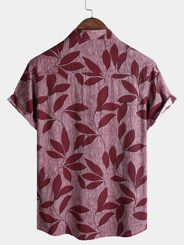Chemise hawaïenne légère à manches courtes pour homme, motif feuilles tropicales et fleurs