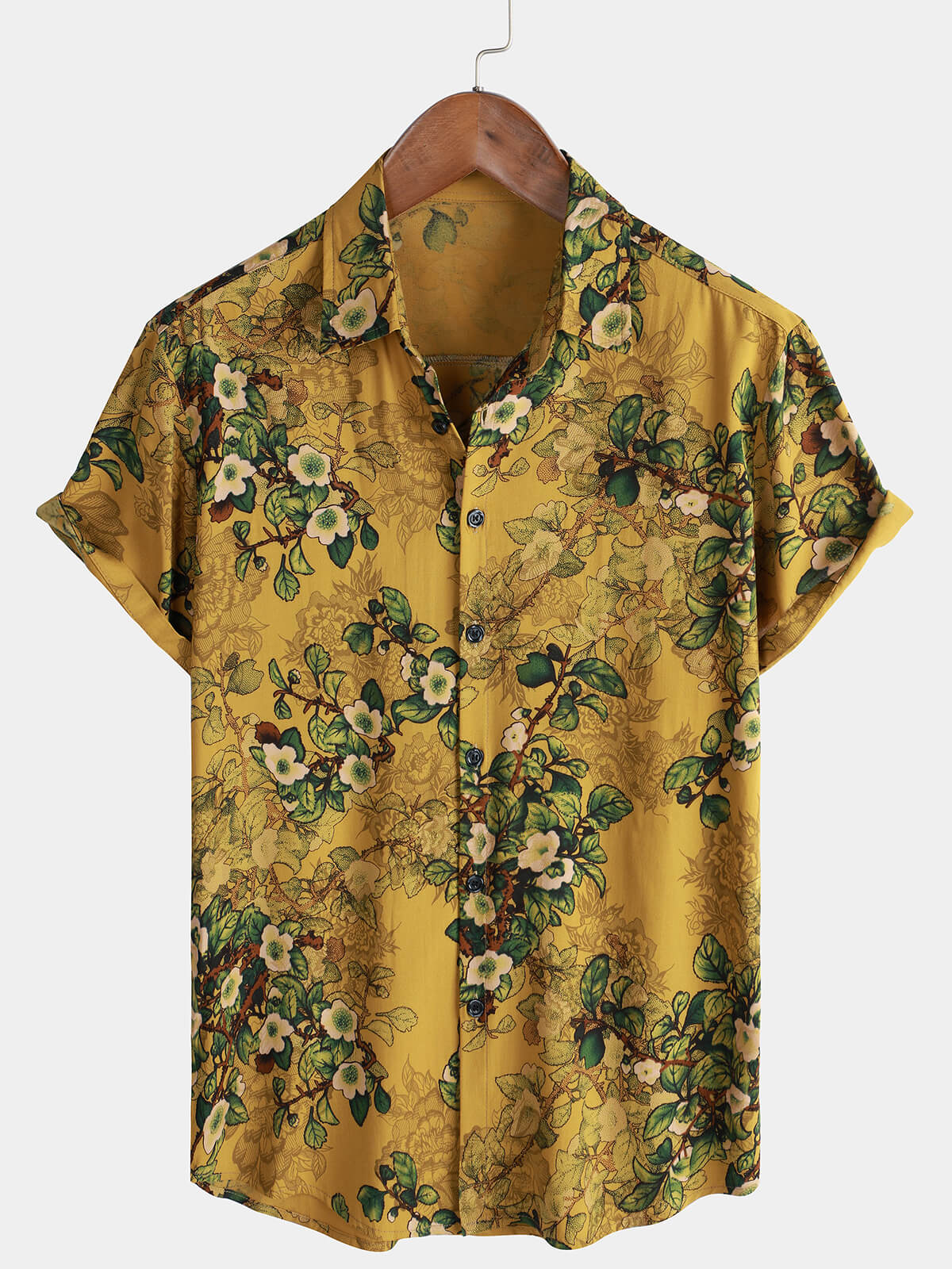 Chemise pour Homme Vintage Décontractée Douce avec Fleurs et Manches Courtes
