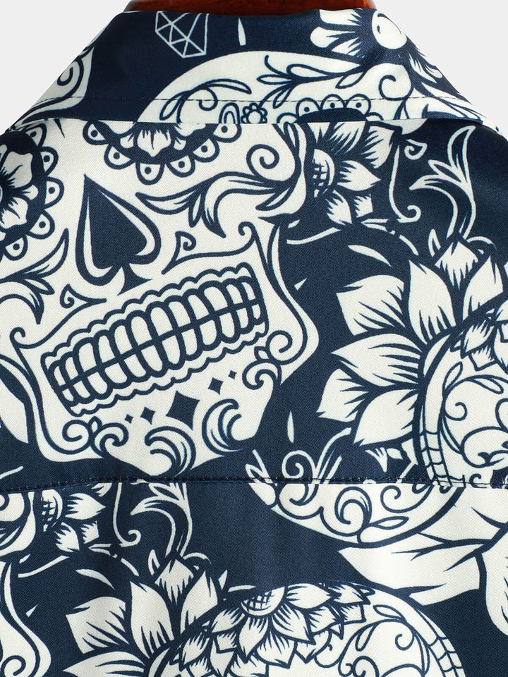 Chemise hawaïenne à manches courtes pour hommes imprimé Floral crâne de sucre Cool boutonnée drôle