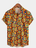 Chemise Vintage Géométrique Orange des Années 70 pour Homme avec Boutons