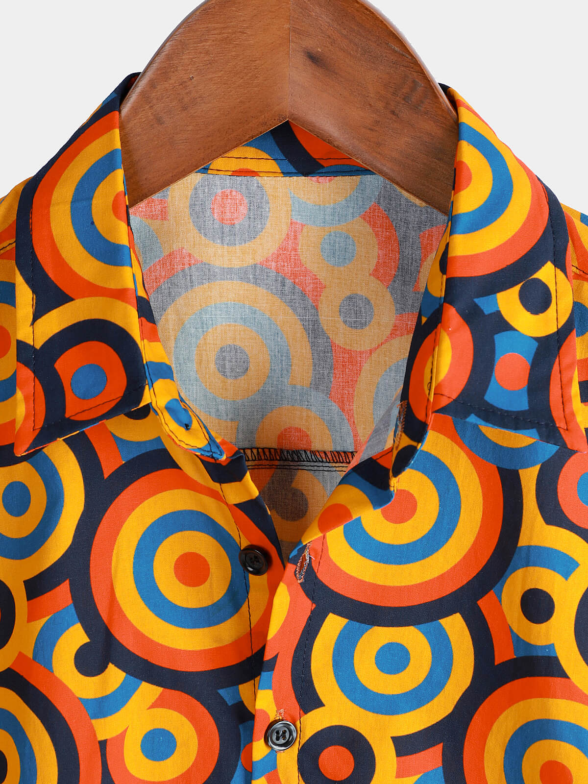 Chemise Vintage Géométrique Orange des Années 70 pour Homme avec Boutons
