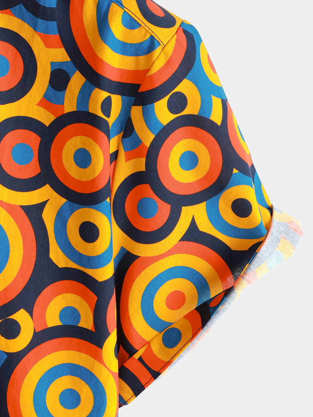 Chemise boutonnée rétro orange des années 70 pour hommes, cercle géométrique vintage