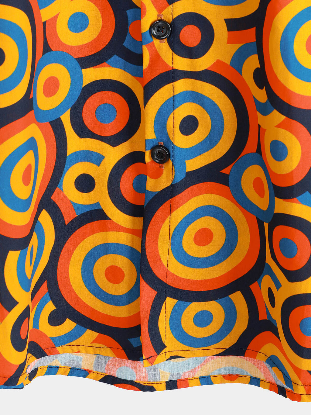 Chemise boutonnée rétro orange des années 70 pour hommes, cercle géométrique vintage
