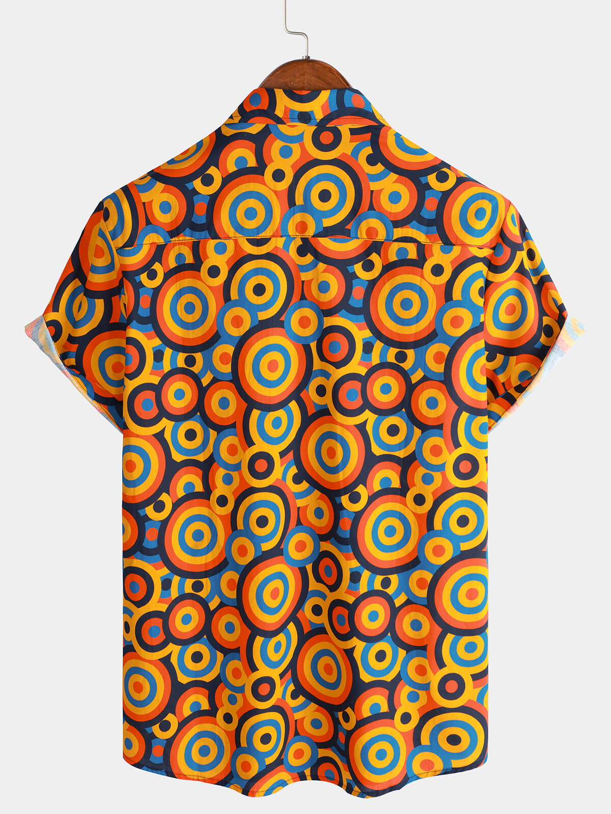 Chemise boutonnée rétro orange des années 70 pour hommes, cercle géométrique vintage