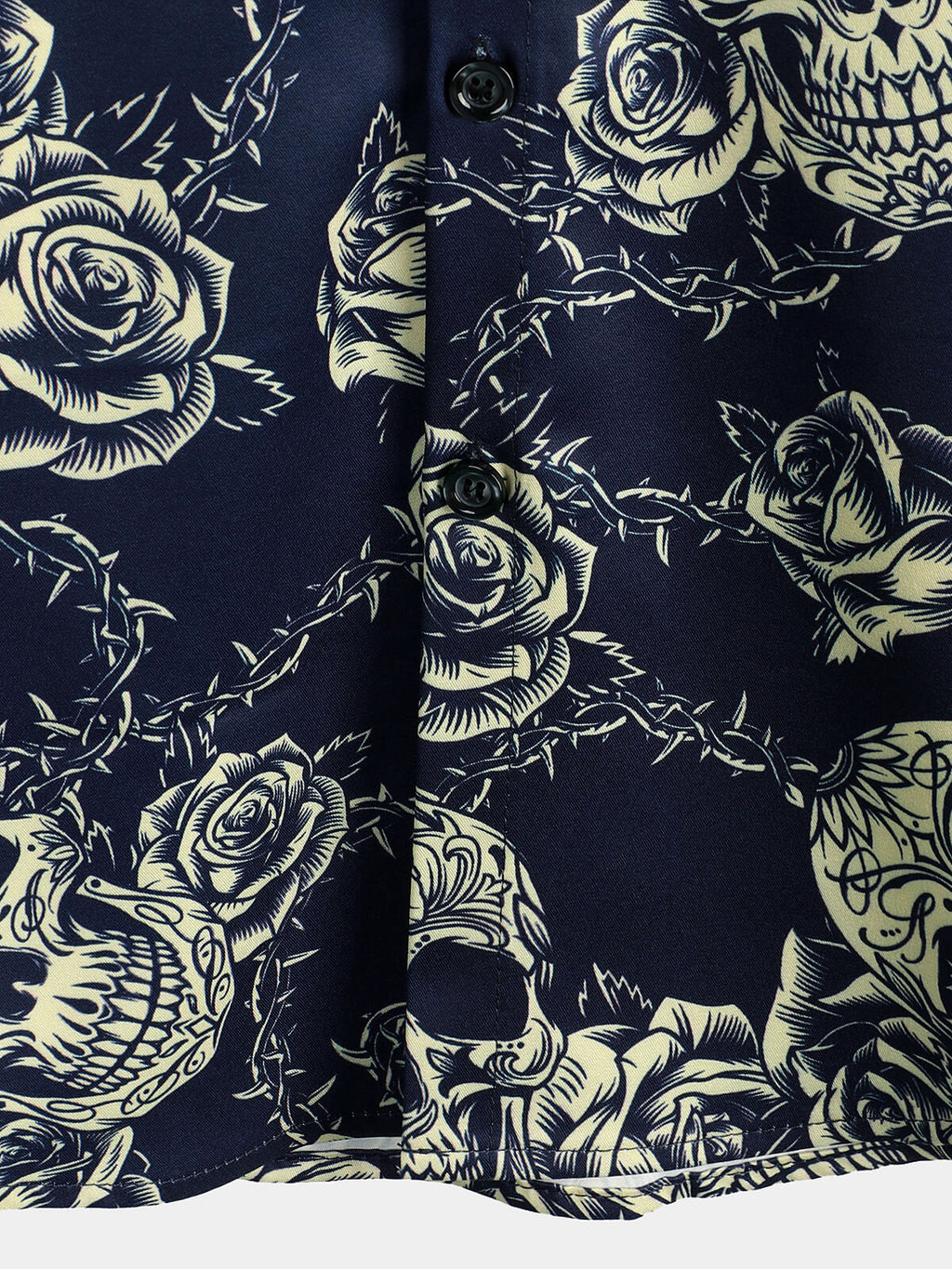 Chemise boutonnée à manches courtes pour hommes, Rock Skull Vintage Rose imprimé