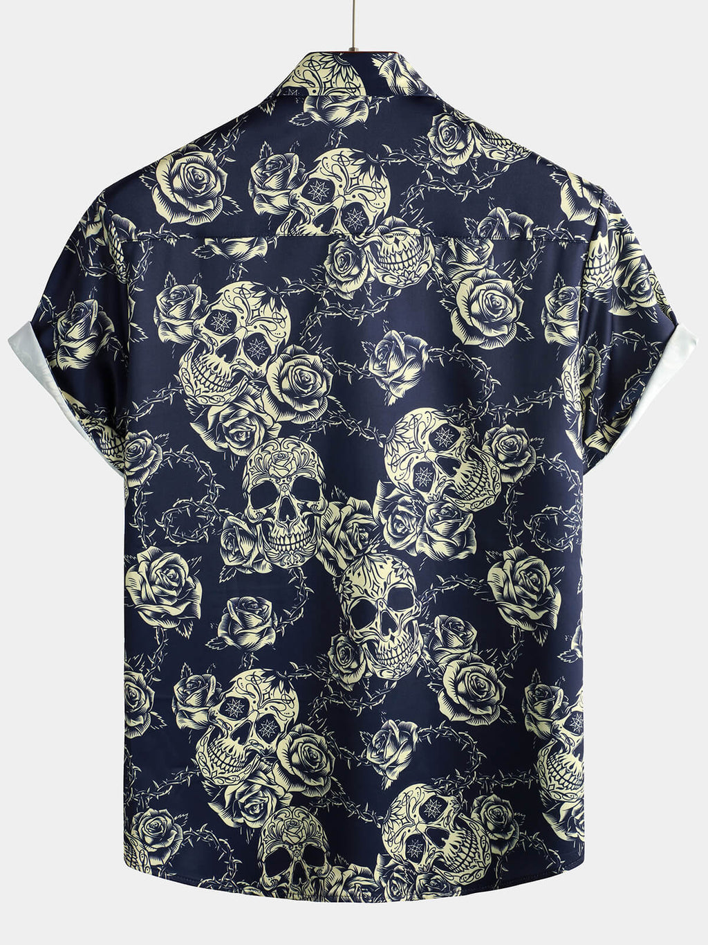 Chemise boutonnée à manches courtes pour hommes, Rock Skull Vintage Rose imprimé