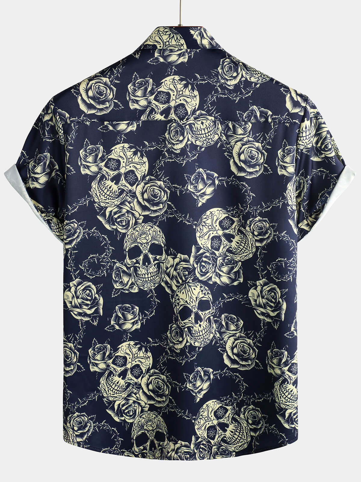 Chemise boutonnée à manches courtes pour hommes, Rock Skull Vintage Rose imprimé