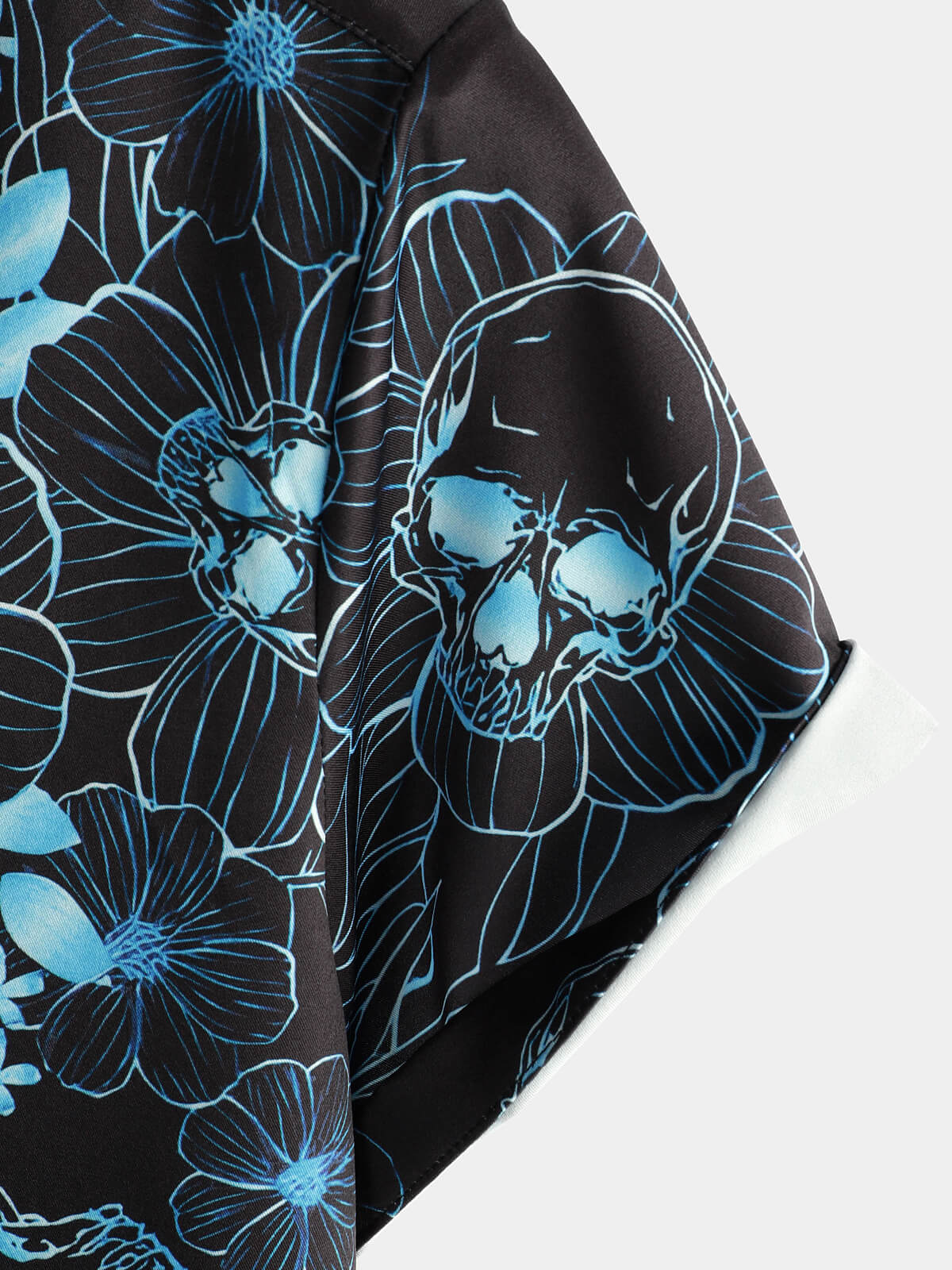 Chemise à Manches Courtes avec Boutons de Crâne Floral Bleu Décontractée pour Homme