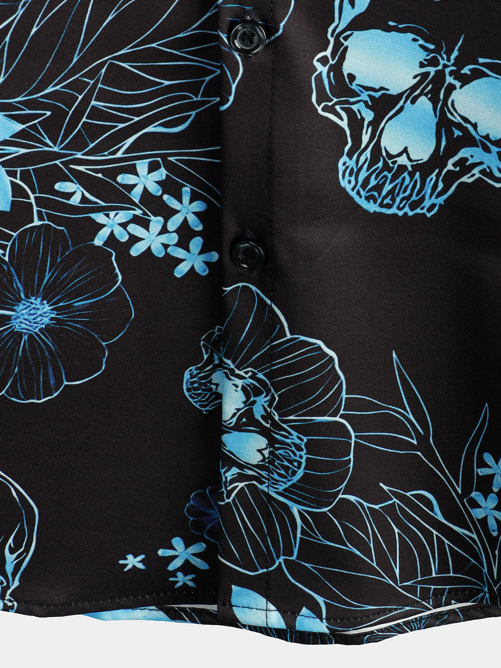 Chemise à Manches Courtes avec Boutons de Crâne Floral Bleu Décontractée pour Homme