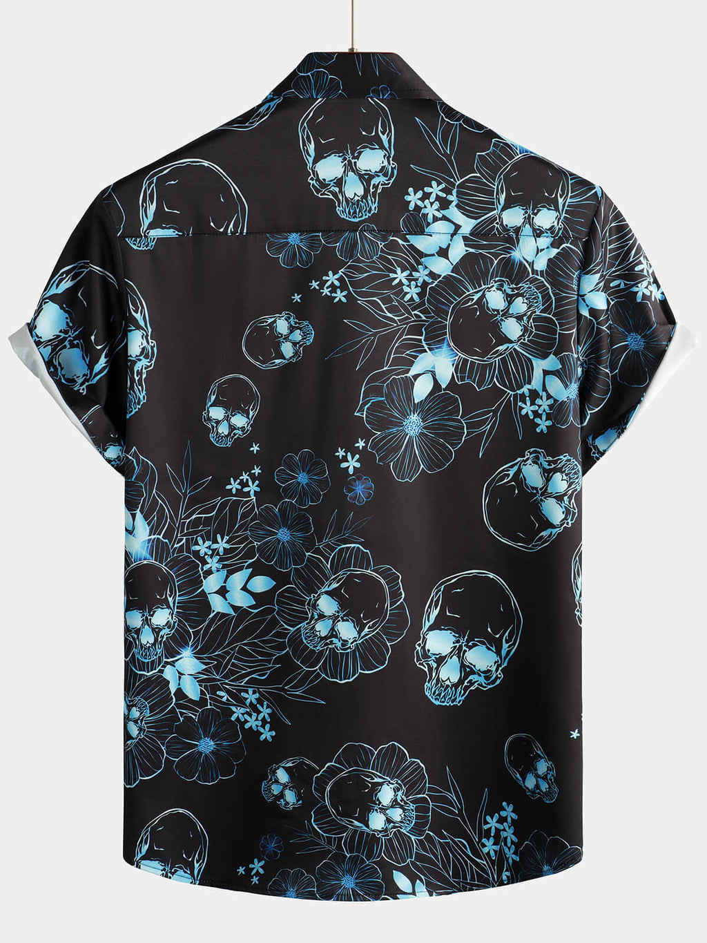 Chemise à Manches Courtes avec Boutons de Crâne Floral Bleu Décontractée pour Homme