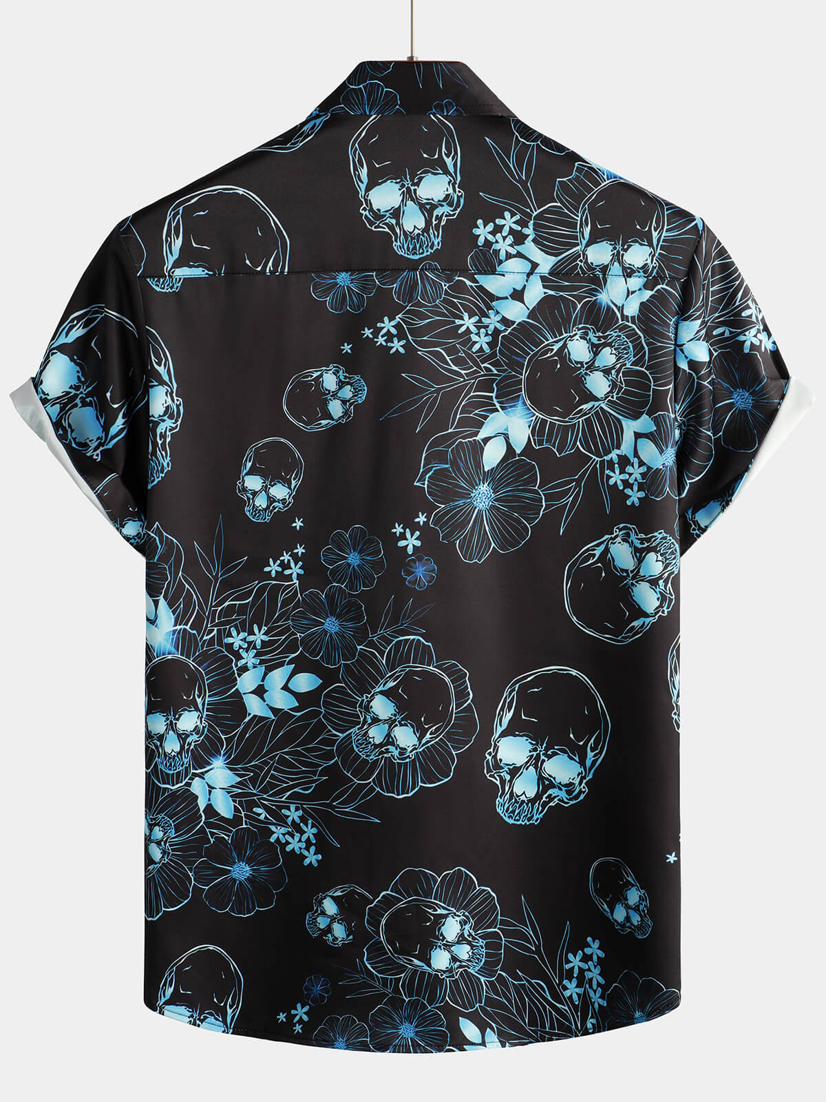Chemise à Manches Courtes avec Boutons de Crâne Floral Bleu Décontractée pour Homme