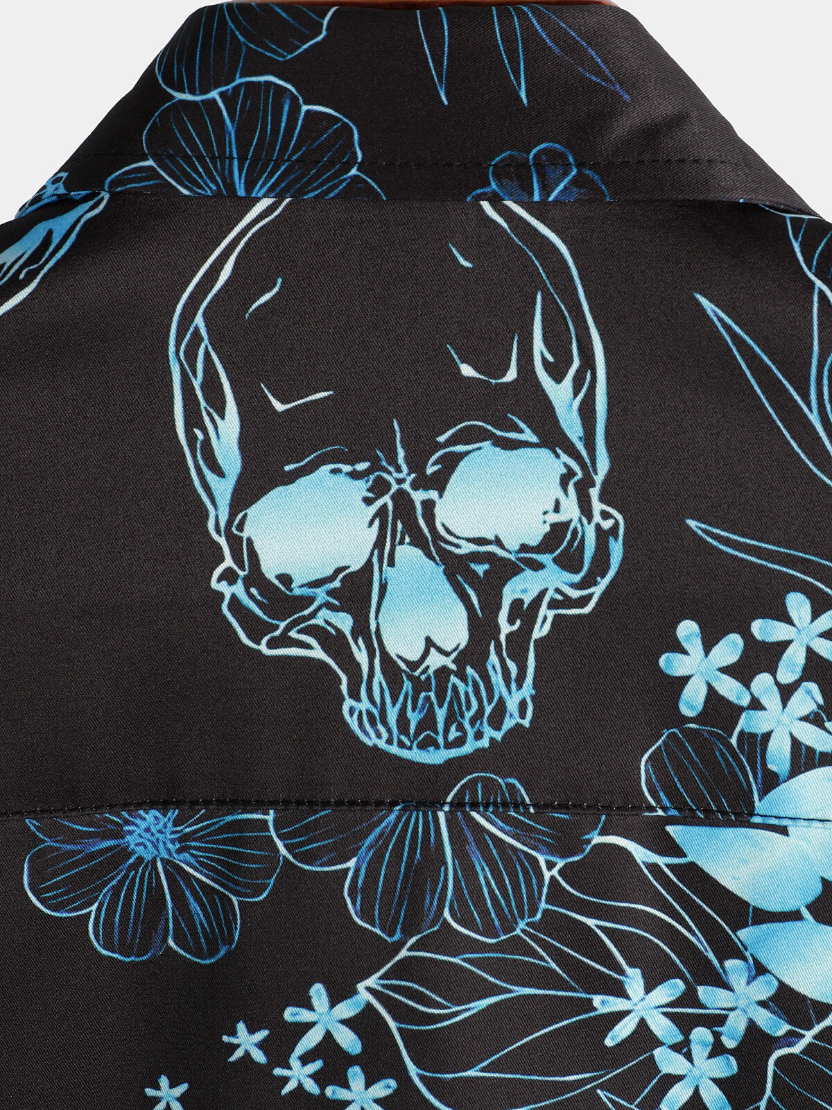 Chemise à Manches Courtes avec Boutons de Crâne Floral Bleu Décontractée pour Homme
