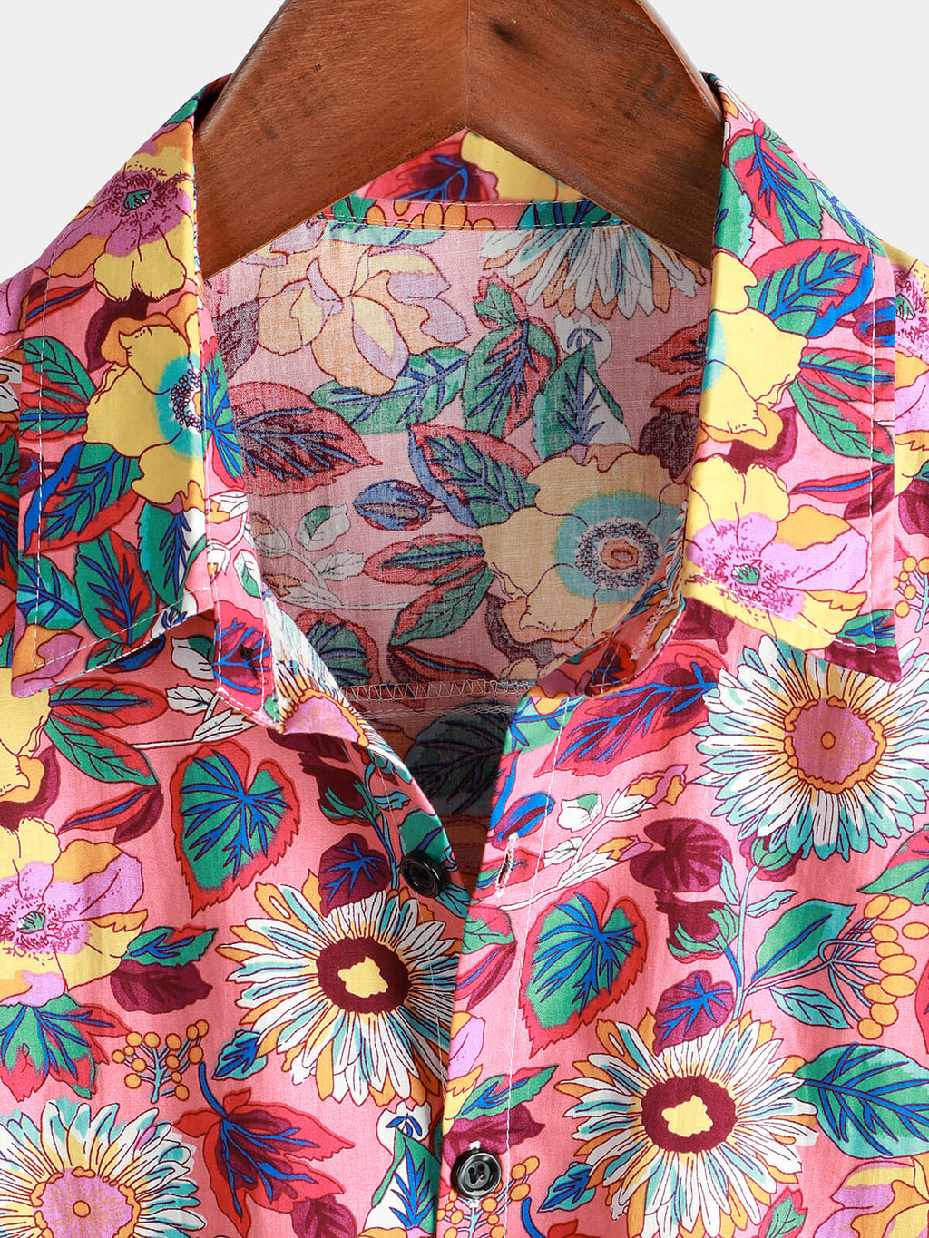 Chemise Hawaïenne pour Homme à Boutons Rose Floral à Manches Courtes pour l'Été