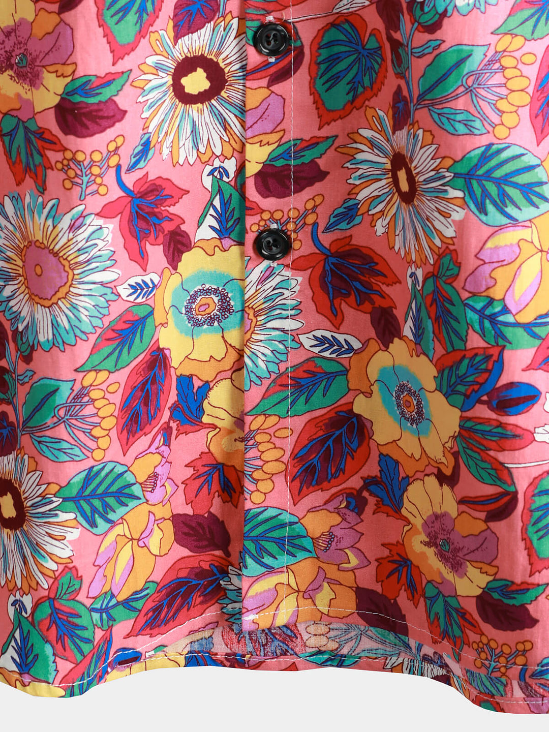 Hommes Rose Floral 100% Coton Respirant Eté à manches courtes Chemise hawaïenne boutonnée