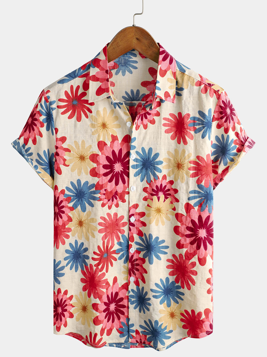 Chemise d'Homme avec Fleurs de Marguerite pour Été, Plage et Vacances, à Manches Courtes, Style Hawaïen