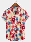 Chemise d'Homme avec Fleurs de Marguerite pour Été, Plage et Vacances, à Manches Courtes, Style Hawaïen