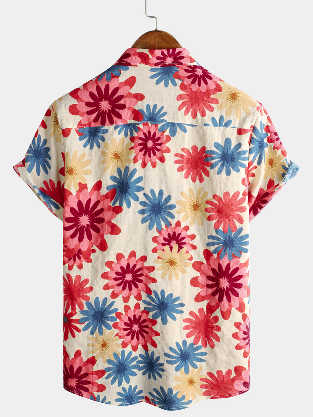 Chemise d'Homme avec Fleurs de Marguerite pour Été, Plage et Vacances, à Manches Courtes, Style Hawaïen