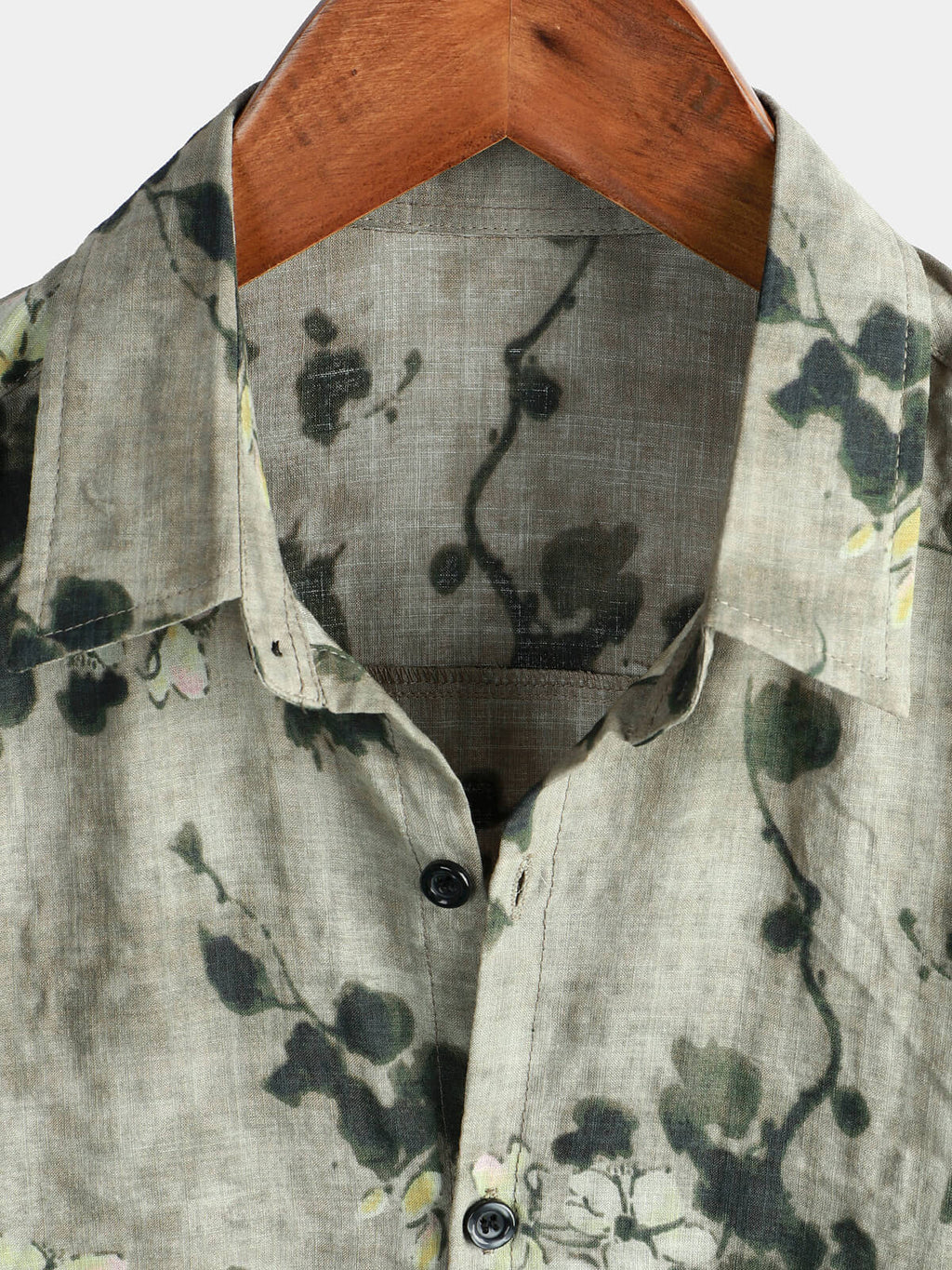 Chemise boutonnée grise à manches courtes respirante en coton vintage à fleurs pour hommes