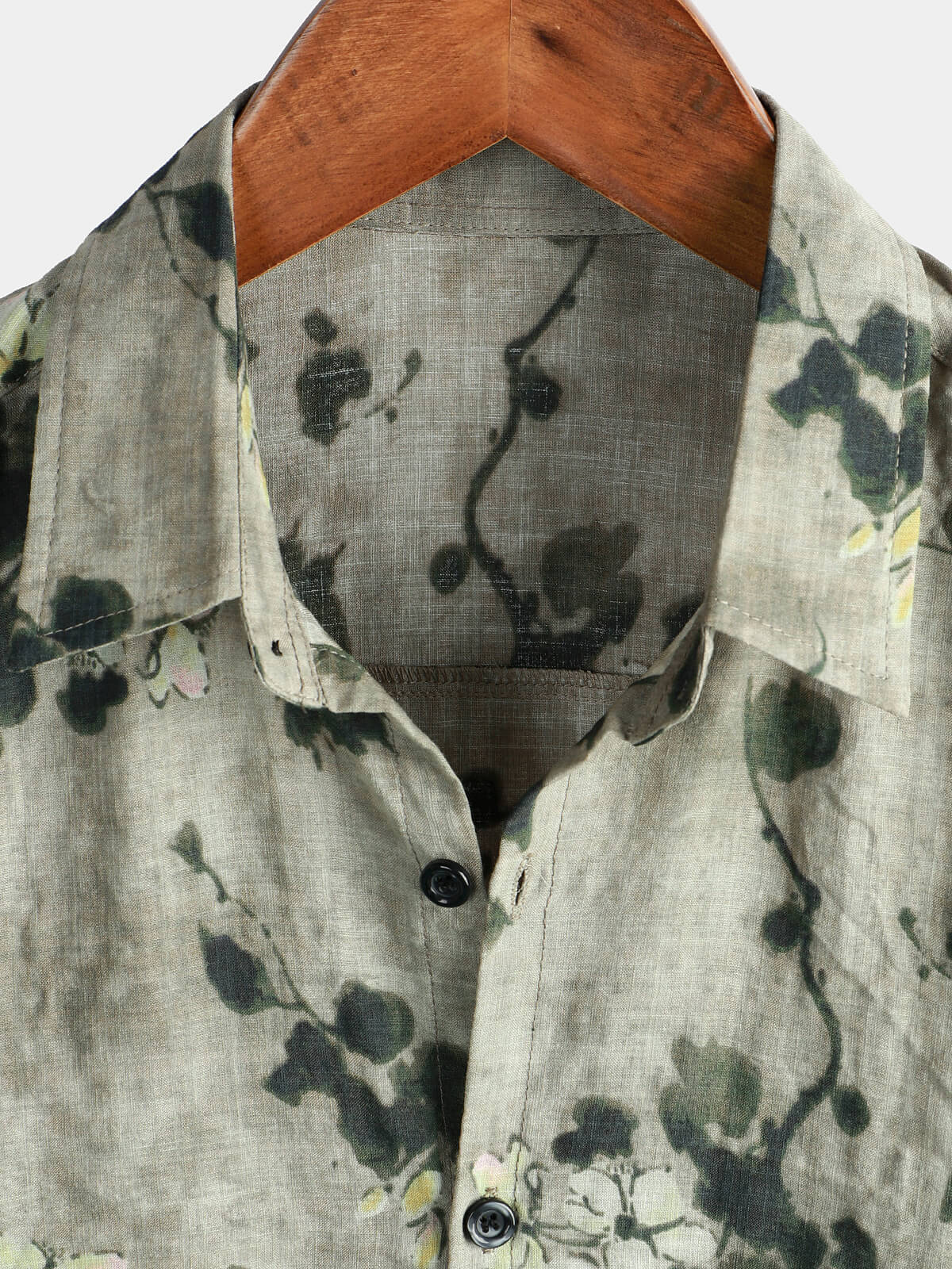 Chemise boutonnée grise à manches courtes respirante en coton vintage à fleurs pour hommes