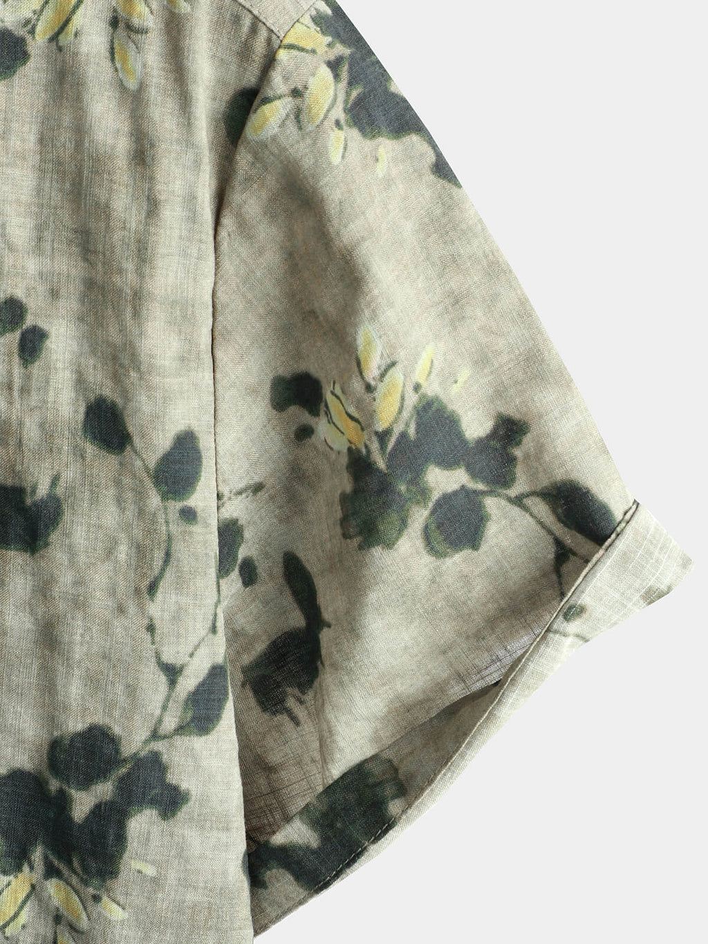 Chemise boutonnée grise à manches courtes respirante en coton vintage à fleurs pour hommes