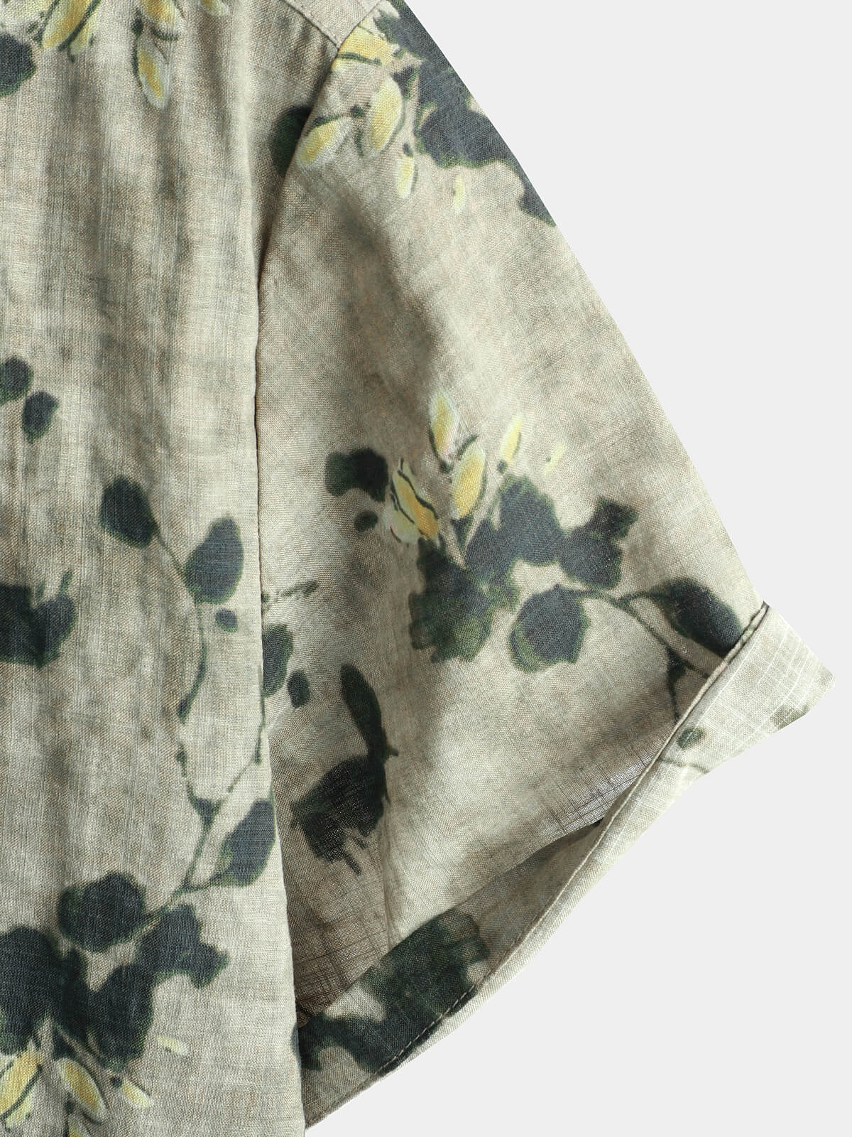 Chemise boutonnée grise à manches courtes respirante en coton vintage à fleurs pour hommes