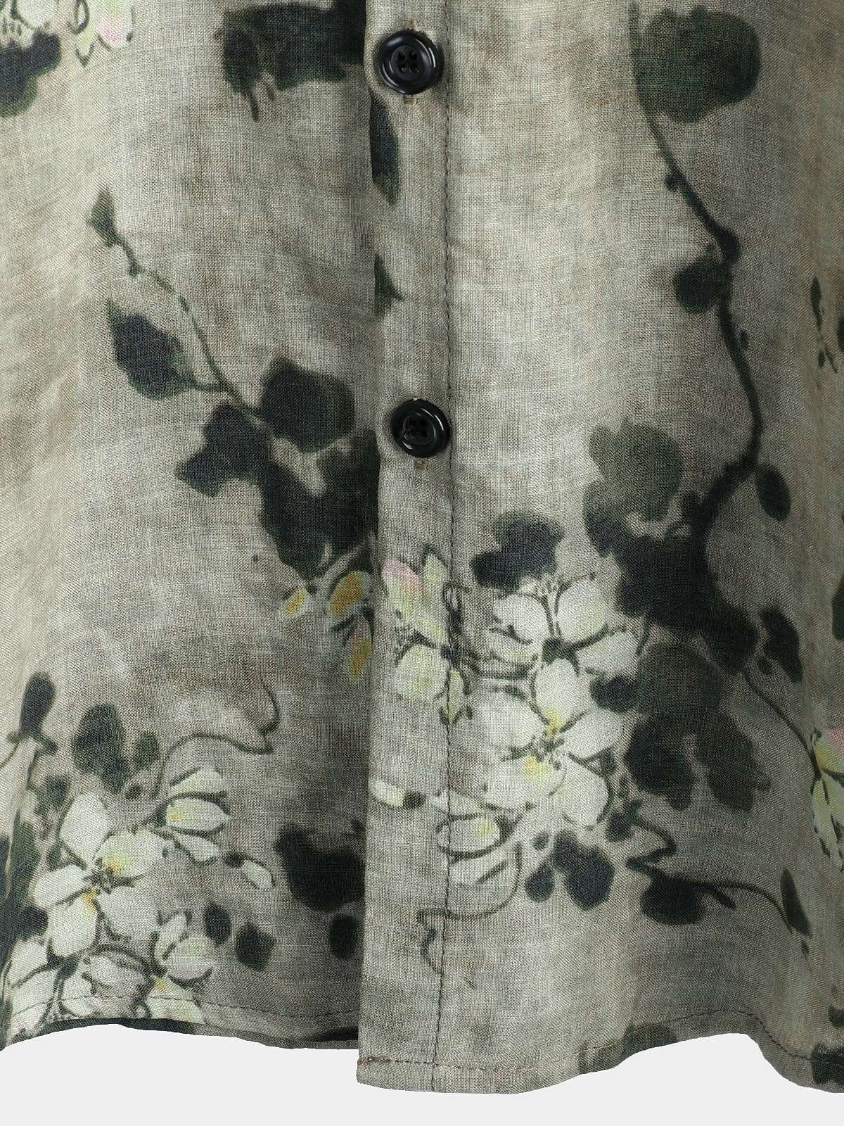 Chemise boutonnée grise à manches courtes respirante en coton vintage à fleurs pour hommes