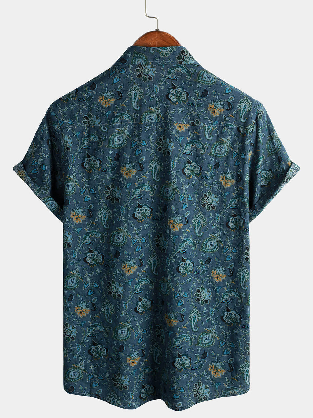 Chemise à manches courtes pour hommes Paisley Vintage Floral Retro Button Up Blue Summer Holiday
