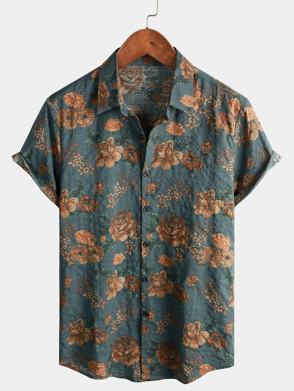 Chemise d'Été Bleu à Boutons Rétro Florale Vintage pour Homme