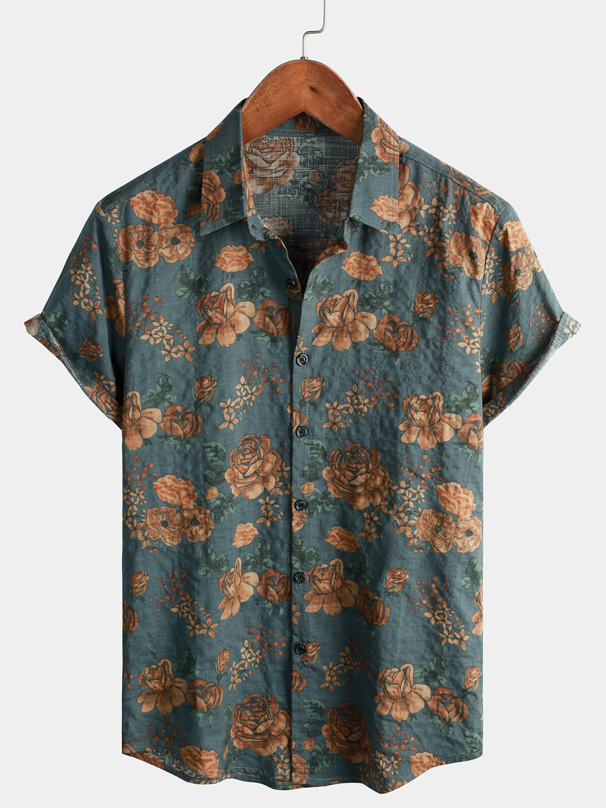 Chemise d'Été Bleu à Boutons Rétro Florale Vintage pour Homme