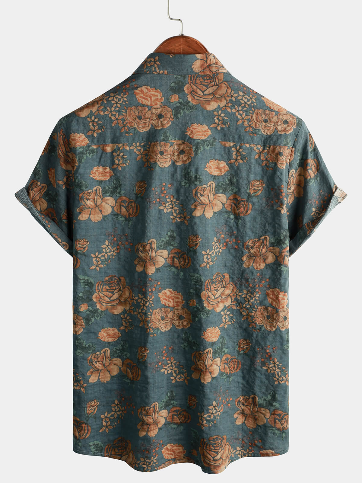 Chemise à manches courtes de vacances d'été bleu vintage à fleurs rétro pour hommes