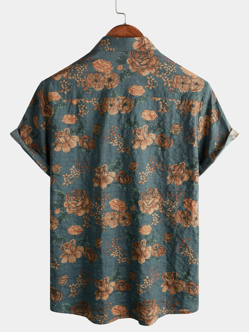 Chemise d'Été Bleu à Boutons Rétro Florale Vintage pour Homme