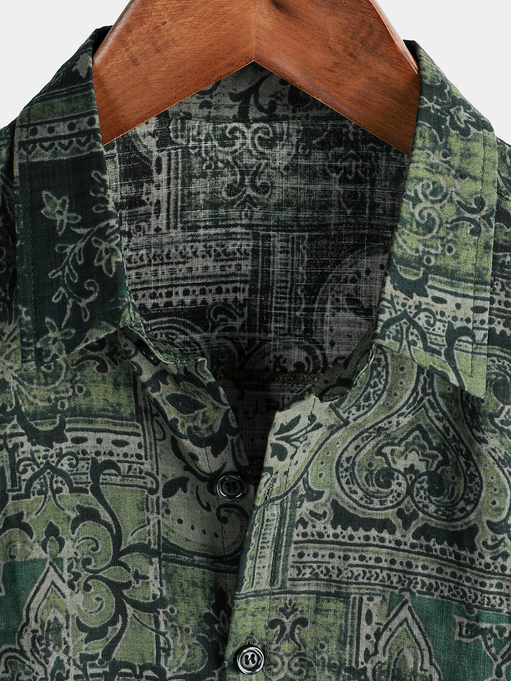 Chemise à Imprimé Floral Paisley Rétro pour Homme, Verte, à Manches Courtes