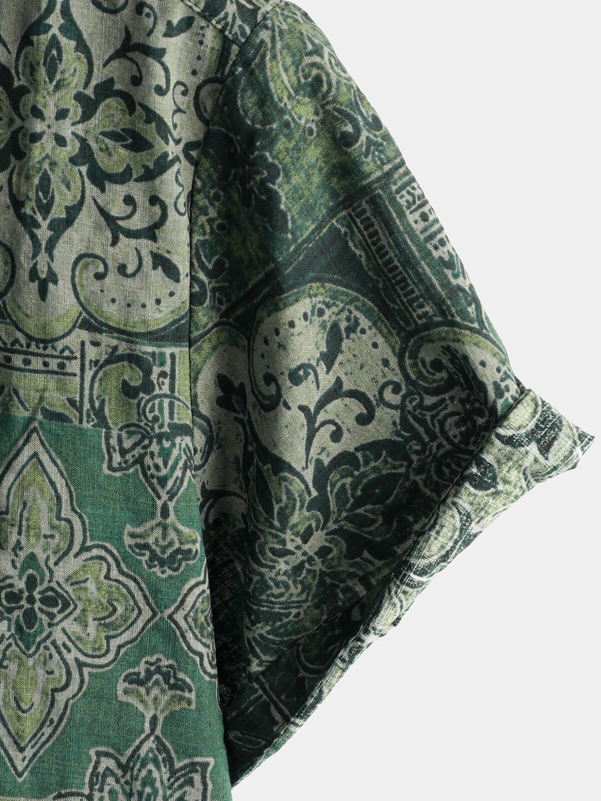Chemise à Imprimé Floral Paisley Rétro pour Homme, Verte, à Manches Courtes