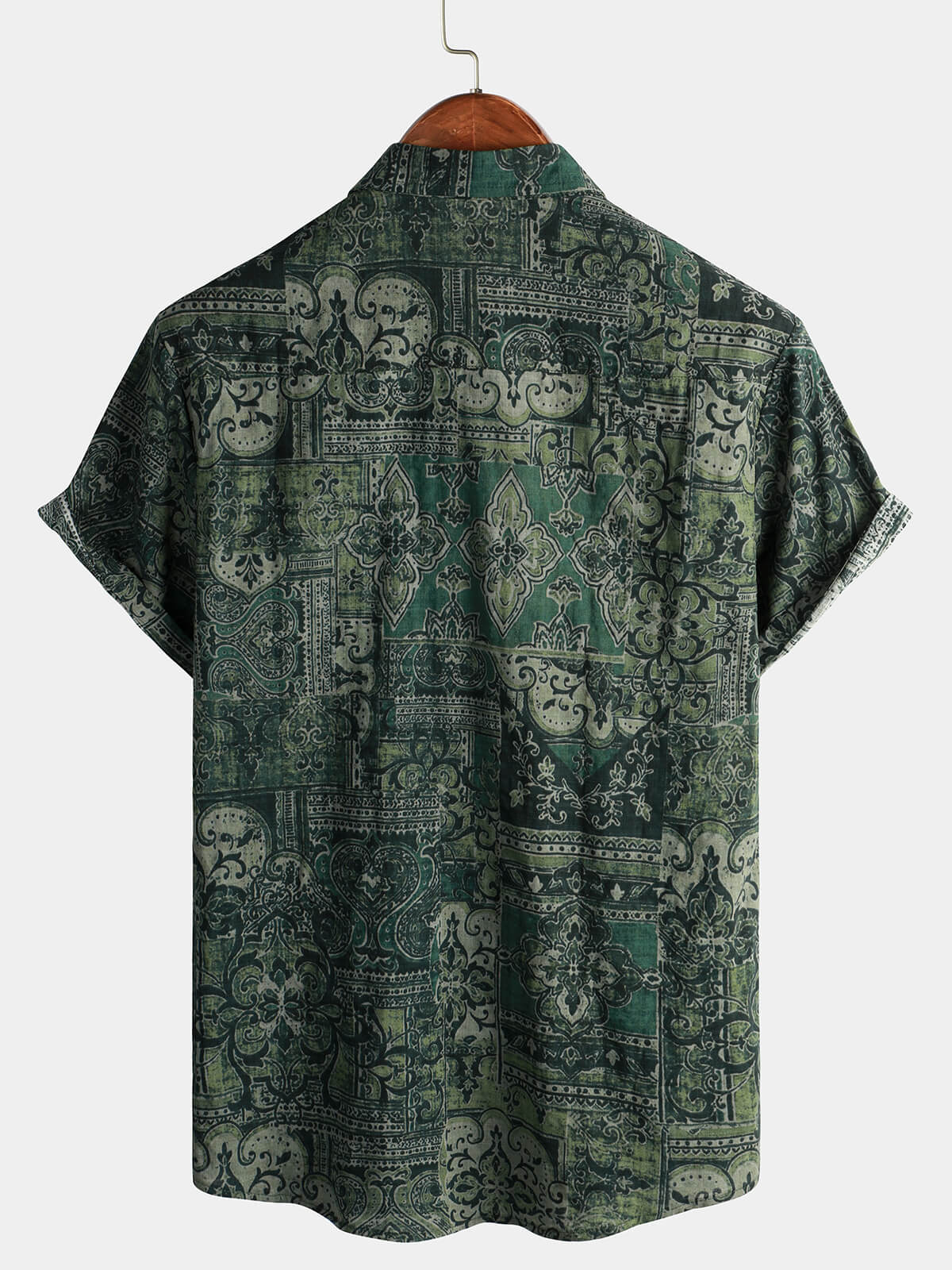 Chemise à Imprimé Floral Paisley Rétro pour Homme, Verte, à Manches Courtes