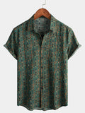 Chemise pour Homme Vintage Imprimé Paisley des Années 70, Verte, Boho, Rétro, Tribal, à Manches Courtes