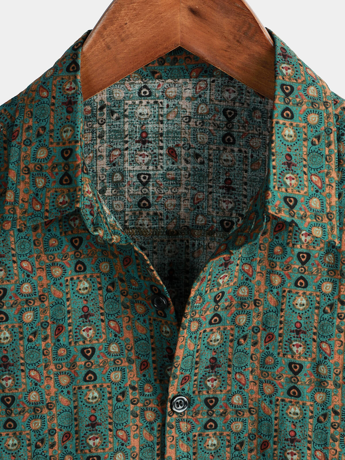Chemise pour Homme Vintage Imprimé Paisley des Années 70, Verte, Boho, Rétro, Tribal, à Manches Courtes