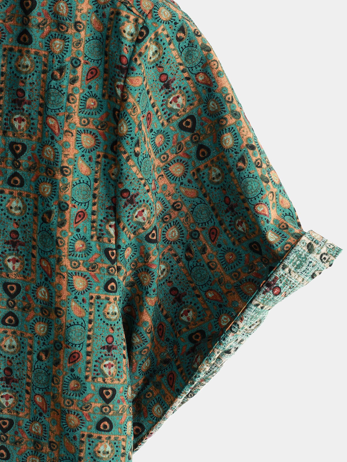 Chemise à manches courtes pour homme Vintage Paisley Print 70s Green Boho Retro Tribal